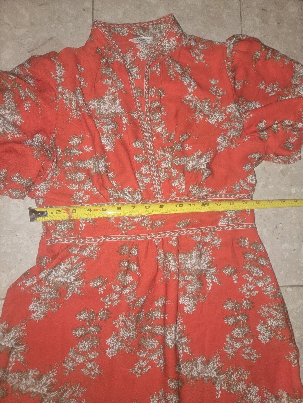 Max Studio London Crepe Smocked Ruffle Tiered Long Red Summer Dress Small? - Picture 8 of 9